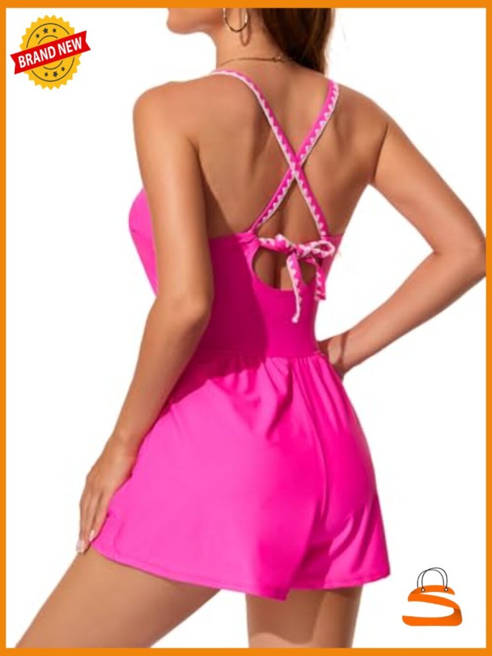 Large Tummy Control One Piece Swimsuit with Pockets and Adjustable Straps - Picture 2 of 6